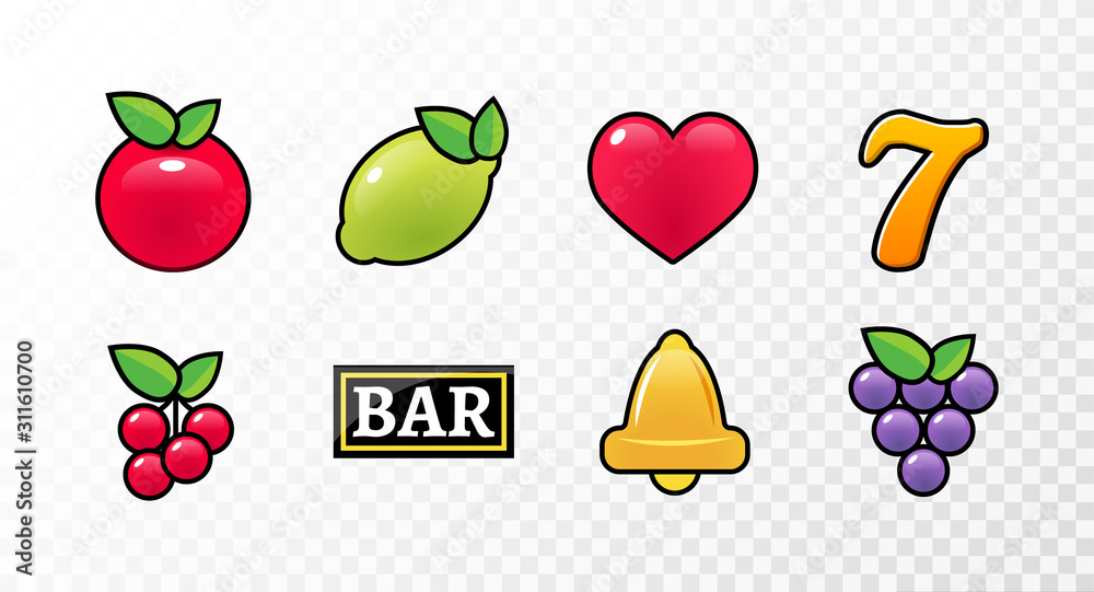 Casino slot machine icon symbol vector fruit cherry jackpot seven bell game  lemon Stock Vector | Adobe Stock