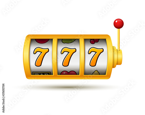 Casino jackpot slot machine lucky vector game icon. 777 slot machine