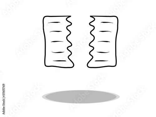Torn paper icon vector, hand drawing. Illustration of gap, contour of symbol black
