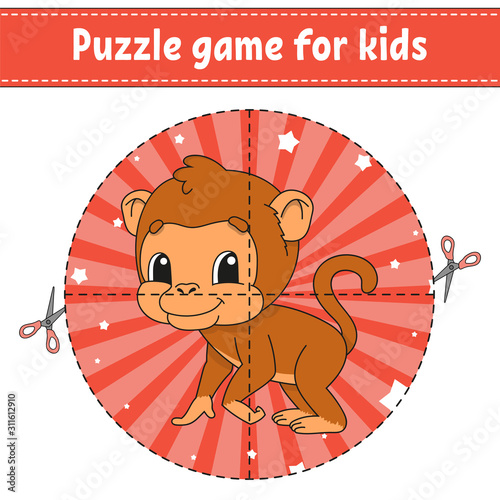 Cut and play. Logic puzzle for kids. Education developing worksheet. Learning game. Activity page. Cutting practice for preschool. Simple flat isolated vector illustration in cute cartoon style.