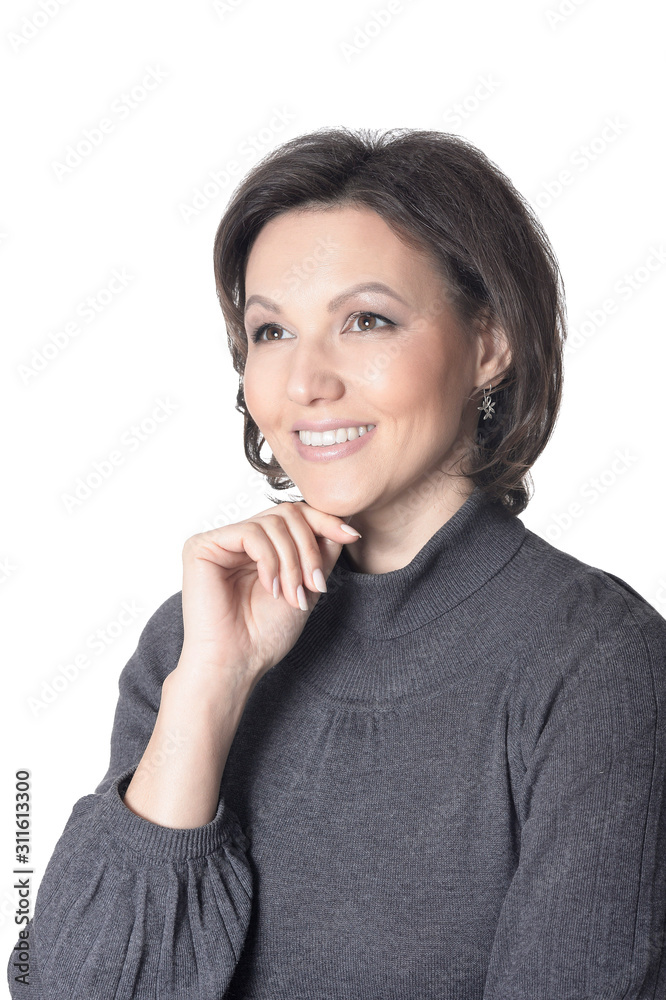 Close up portrait of beautiful young woman posing isolated on white background Close up portrait of beautiful young woman posing isolated on white background