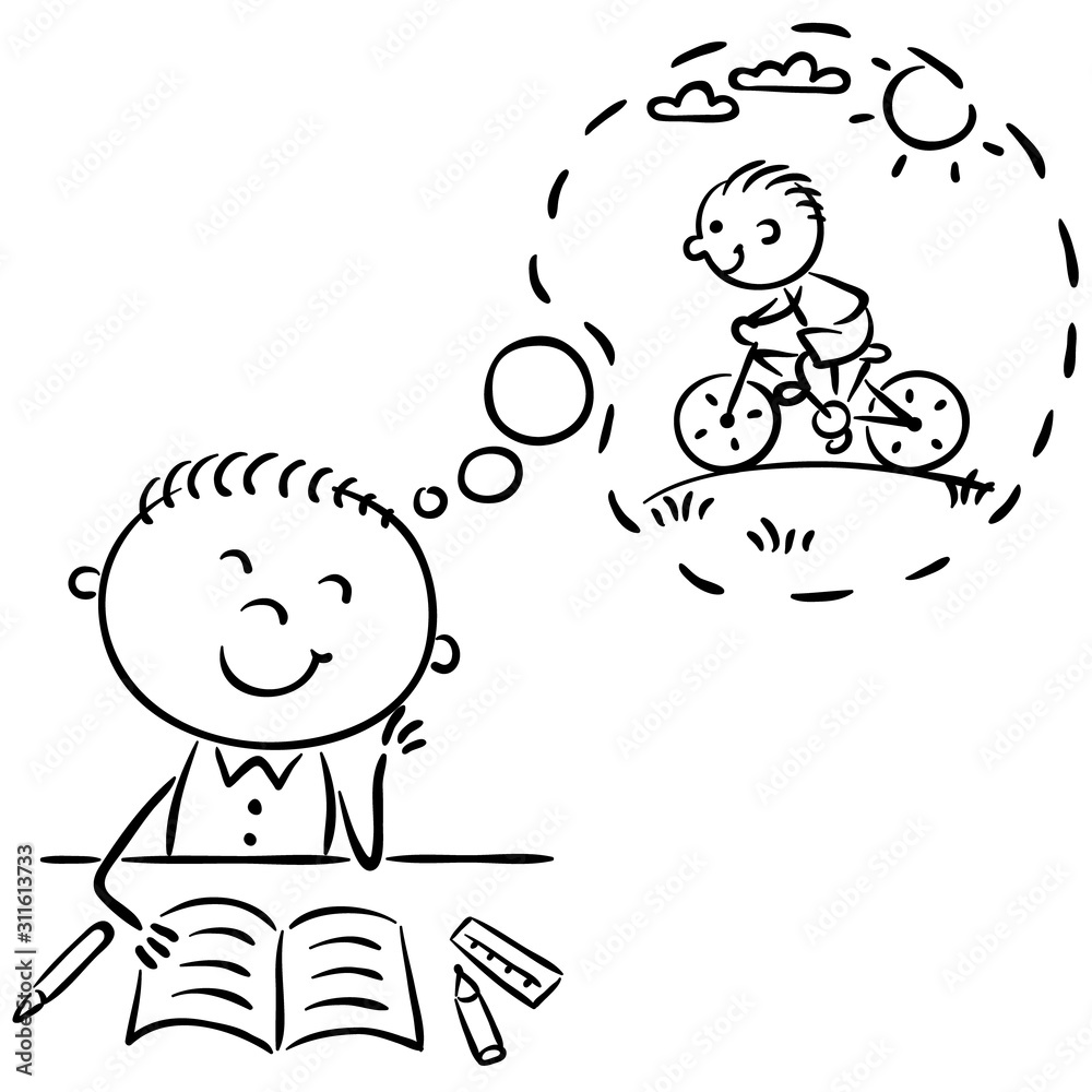 Boy is waiting till the lesson is over and he can ride a bike Boy is waiting till the lesson is over and he can ride a bike