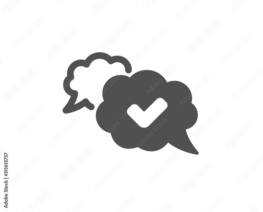 Approved comic sign. Check mark icon. Speech bubble chat symbol. Classic flat style. Simple approved icon. Vector Approved comic sign. Check mark icon. Speech bubble chat symbol. Classic flat style. Simple approved icon. Vector