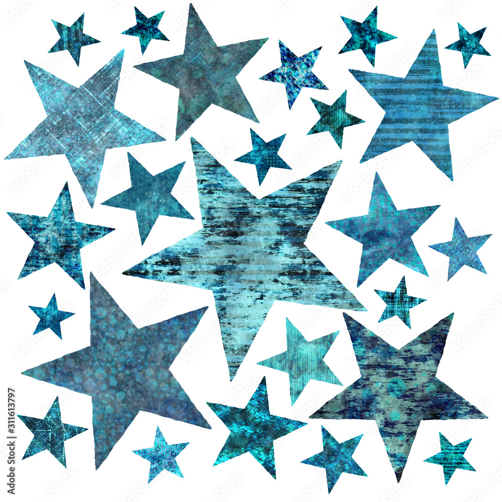 Blue Abstract Stars of Various Sizes Illustration Isolated on a White Background Blue Abstract Stars of Various Sizes Illustration Isolated on a White Background