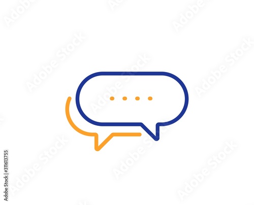 Chat comment sign. Dots message line icon. Speech bubble symbol. Colorful outline concept. Blue and orange thin line dots message icon. Vector