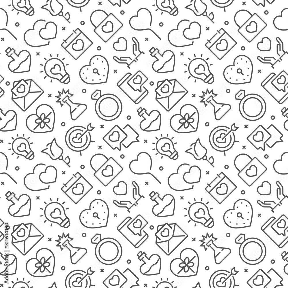 Naklejka premium Love related seamless pattern with outline icons