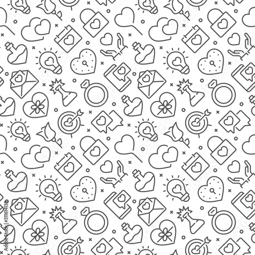 Love related seamless pattern with outline icons