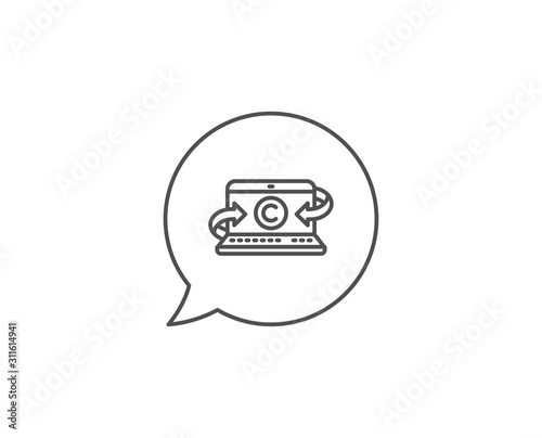 Copywriting notebook line icon. Chat bubble design. Ð¡opyright sign. Media content symbol. Outline concept. Thin line copywriting notebook icon. Vector