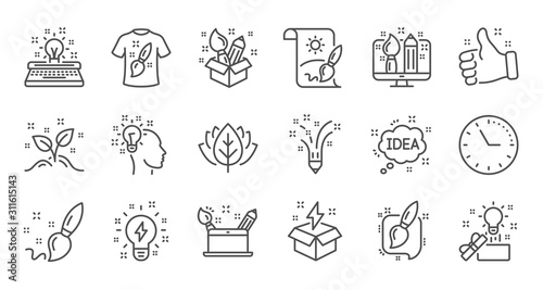 Creativity line icons. Creative designer, Idea and Inspiration. Brush and pencil linear icon set. Quality line set. Vector