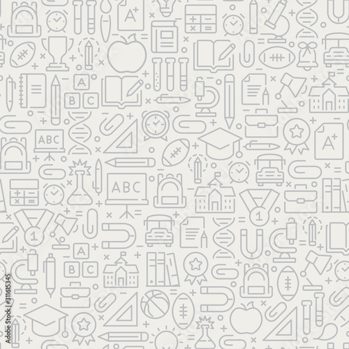 Back to school seamless pattern with line icons