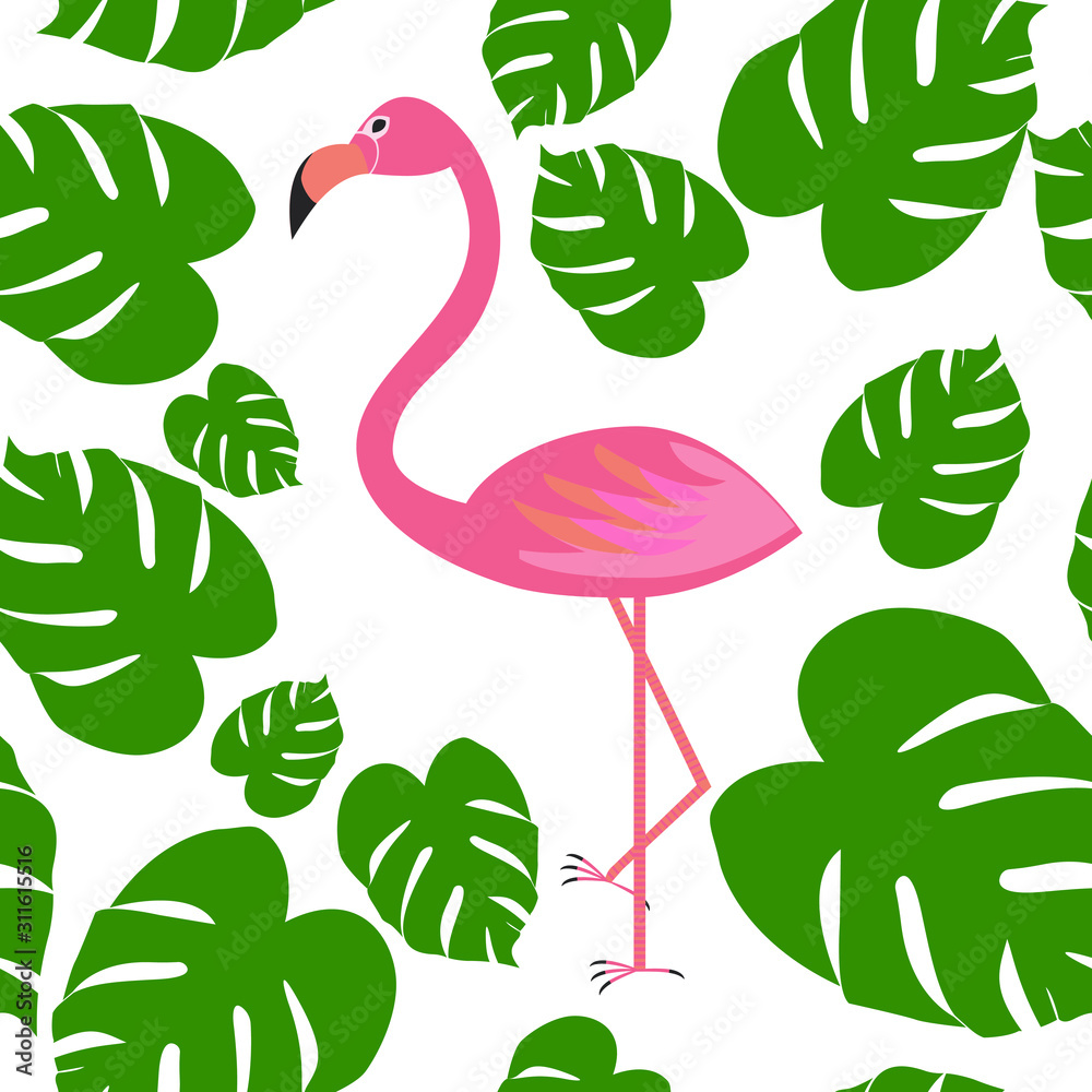 Pink Flamingo pattern with plants Pink Flamingo pattern with plants