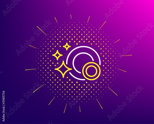Cleaning dishes line icon. Halftone pattern. Dishwasher sign. Clean tableware sign. Gradient background. Clean dishes line icon. Yellow halftone pattern. Vector