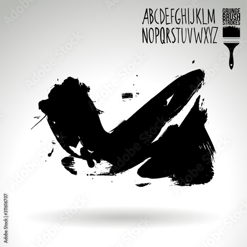 Black brush stroke and texture. Grunge vector abstract hand - painted element. Underline and border design.
