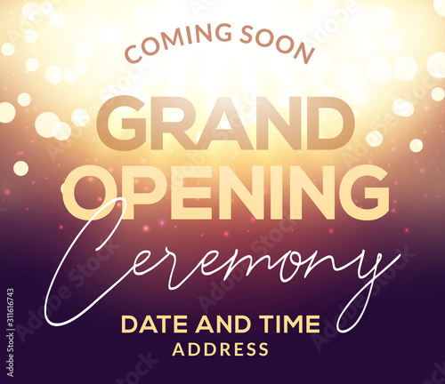 Grand Opening ceremony poster concept invitation. Grand opening event decoration party template