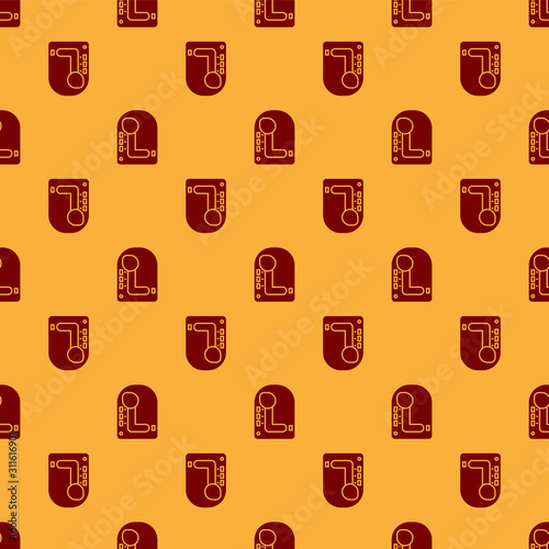 Red Gear shifter icon isolated seamless pattern on brown background. Transmission icon. Vector Illustration
