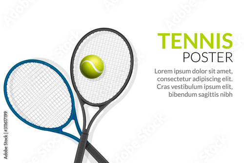 Tennis banner background. Tennis ball racket poster sport flyer design, tournament