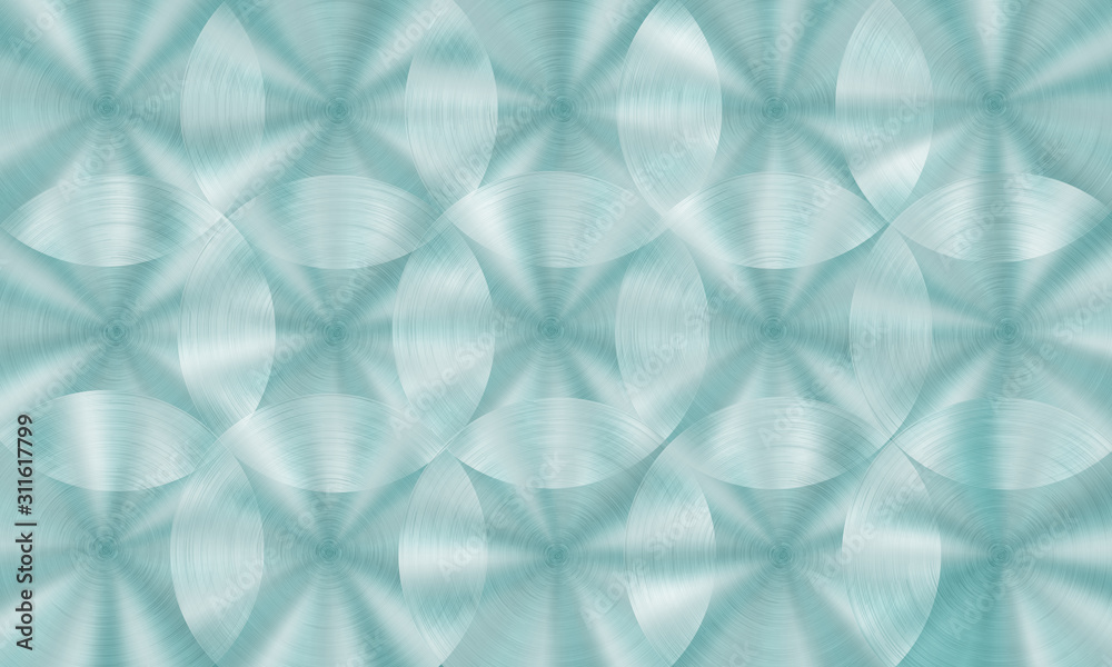 Fototapeta premium Abstract shiny metal background with circular brushed texture in light blue colors