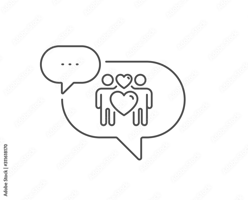 Love couple line icon. Chat bubble design. Heart lovers sign. Valentine day symbol. Outline concept. Thin line love couple icon. Vector Love couple line icon. Chat bubble design. Heart lovers sign. Valentine day symbol. Outline concept. Thin line love couple icon. Vector
