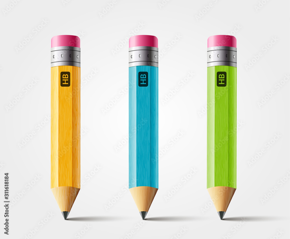 Vector short pencil, realistic pencil isolated cartoon with rubber eraser Vector short pencil, realistic pencil isolated cartoon with rubber eraser