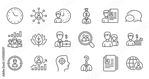 Human resources icons. Head Hunting, Job center and User. Interview linear icon set. Quality line set. Vector