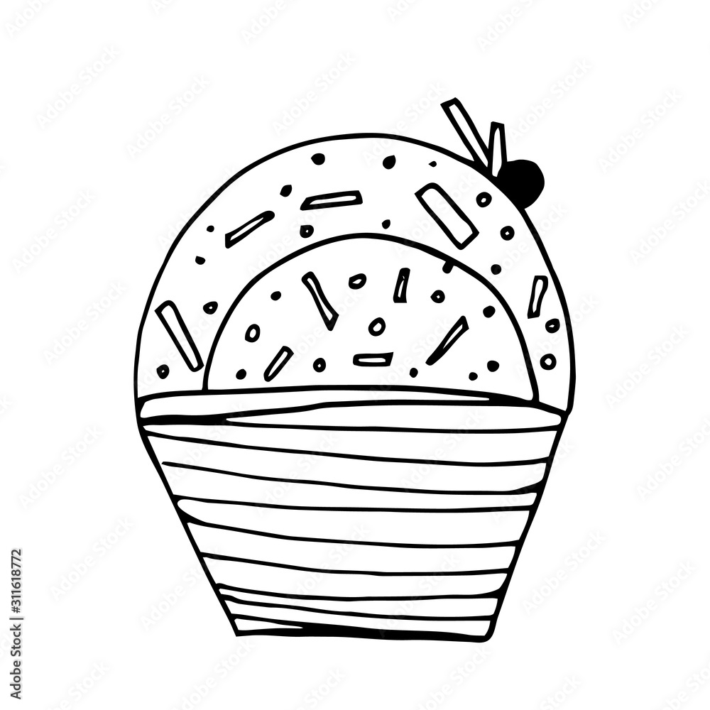 Simple ice cream, graphic image. Cute, funny, cartoon, black lines on white background, isolated. For decoration, coloring. Simple ice cream, graphic image. Cute, funny, cartoon, black lines on white background, isolated. For decoration, coloring.