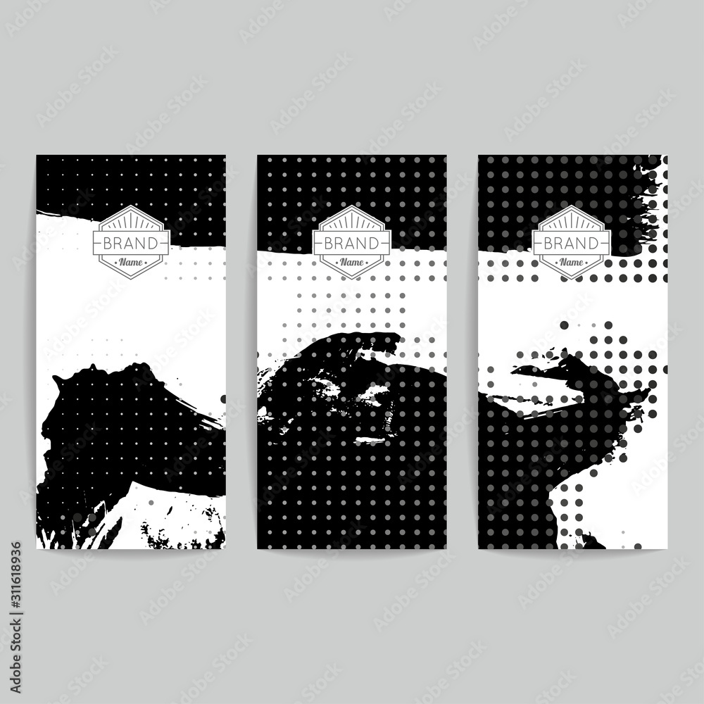 Fototapeta premium Set of vector business card templates with brush stroke background.