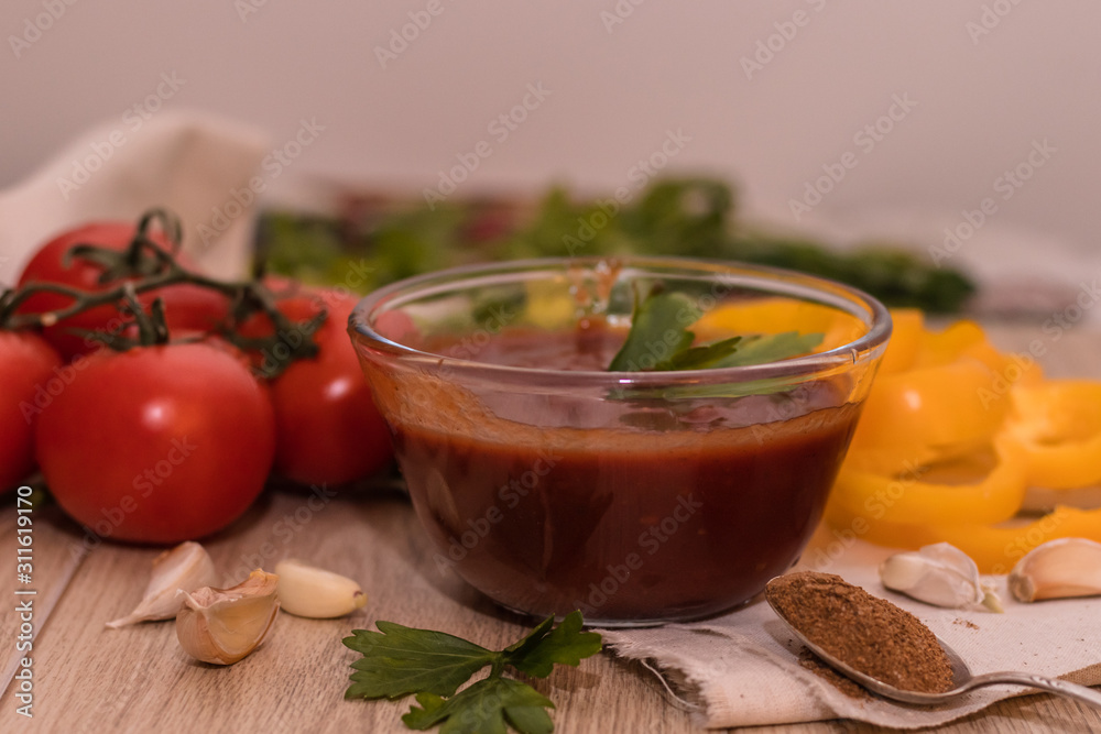 tomatoes paste with tomatoes on wooden tables tomatoes paste with tomatoes on wooden tables