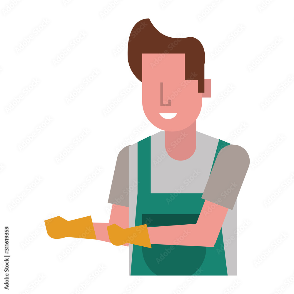 housekepping male worker with rubber gloves housekepping male worker with rubber gloves