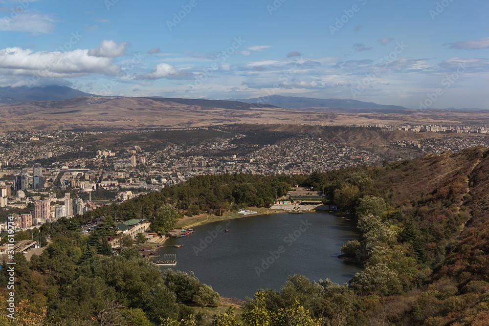 Panoramic view of the city and the Turtle Lake, Tbilisi October 2019, Georgia