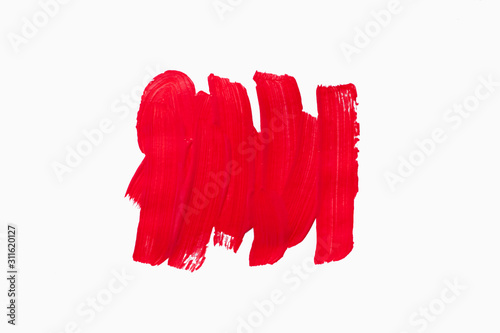 Texture of red strokes  isolated on white background, paint texture. photo