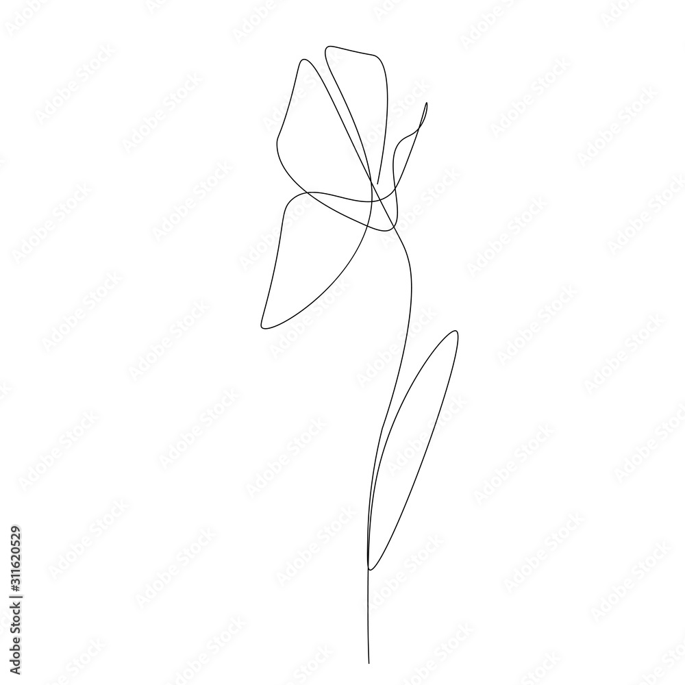 Fototapeta Flower silhouette, line drawing. Vector illustration