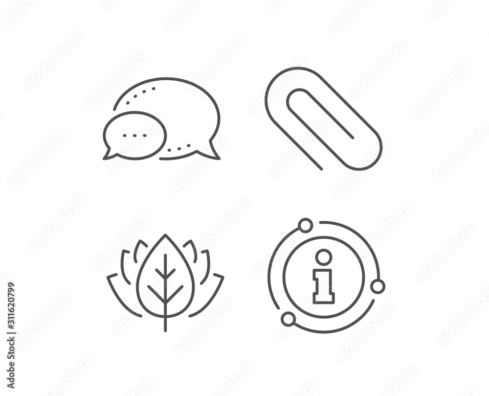 Attach line icon. Chat bubble, info sign elements. Attachment paper clip sign. Office stationery object symbol. Linear paper clip outline icon. Information bubble. Vector Attach line icon. Chat bubble, info sign elements. Attachment paper clip sign. Office stationery object symbol. Linear paper clip outline icon. Information bubble. Vector