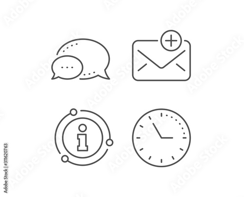 New Mail line icon. Chat bubble, info sign elements. Add Message correspondence sign. E-mail symbol. Linear new Mail outline icon. Information bubble. Vector