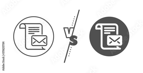 Read Message correspondence sign. Versus concept. Mail letter line icon. E-mail symbol. Line vs classic mail letter icon. Vector