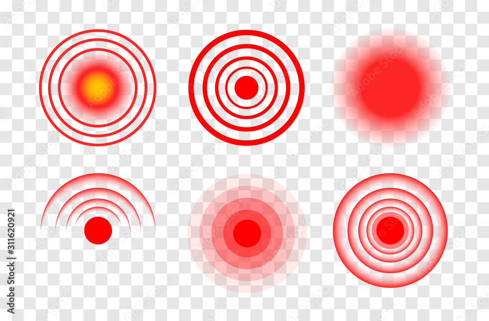 Red target circle medical vector ripple. Sore hurt spot place. Wave therapy symbol pain ache red target