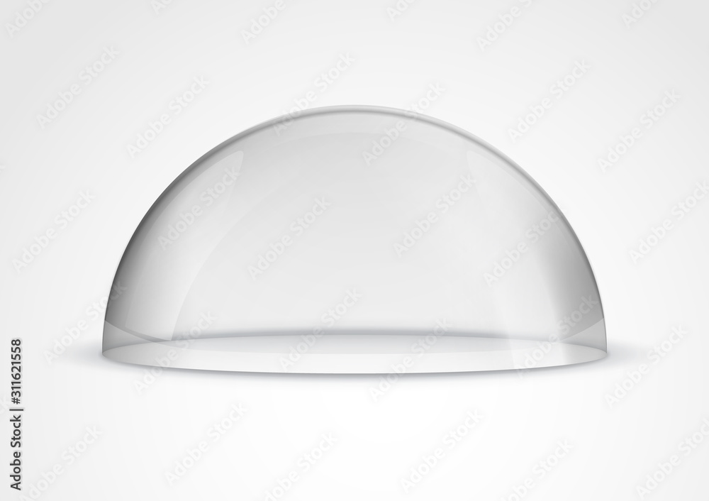 Glass dome container mock-up. Plastic dome model cover for exhibition isolated. Blank vector transparent dome Glass dome container mock-up. Plastic dome model cover for exhibition isolated. Blank vector transparent dome