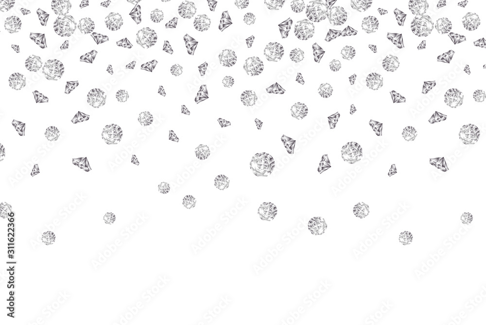 Falling diamond background vector gem on white. Jewelry luxury pattern backdrop isolated crystal stone