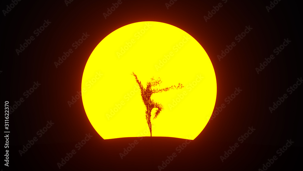 Silhouette of growing tree in a shape of a Human. Eco Concept. 3D rendering.