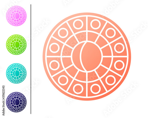 Coral Astrology horoscope circle with zodiac icon isolated on white background. Set color icons. Vector Illustration