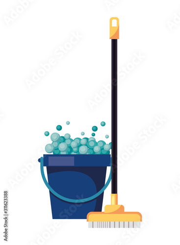 housekepping bucket tool with brush broom