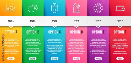 Swipe up, Blood donation and Ab testing line icons set. Infographic timeline. Question mark, Trade chart and Notebook service signs. Scrolling page, Injury, Test chart. Quiz chat. Science set. Vector