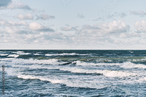 Waves on the Baltic Sea. Storm at sea in winter