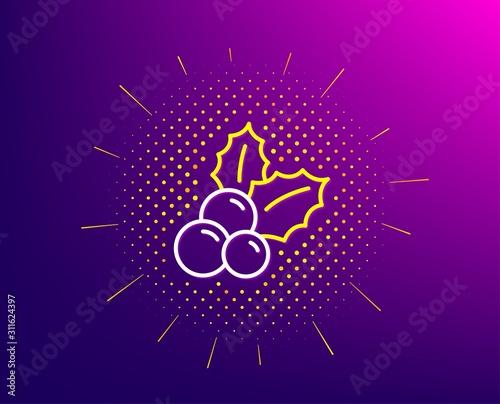 Christmas holly line icon. Halftone pattern. Ilex aquifolium sign. Gradient background. Christmas holly line icon. Yellow halftone pattern. Vector