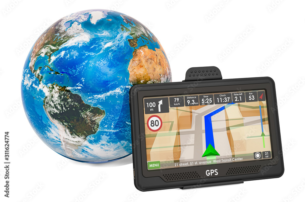 GPS navigation with Earth Globe, 3D rendering Stock Illustration | Adobe  Stock
