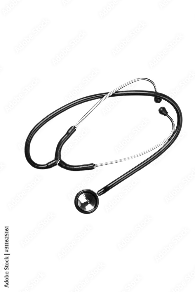 A stethoscope is isolated on a white background. A stethoscope is isolated on a white background.