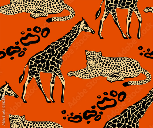 Vector background hand drawn exotic wild animals. Hand drawn ink illustration. Modern ornamental decorative background. Vector pattern. Print for textile, cloth, wallpaper, scrapbooking