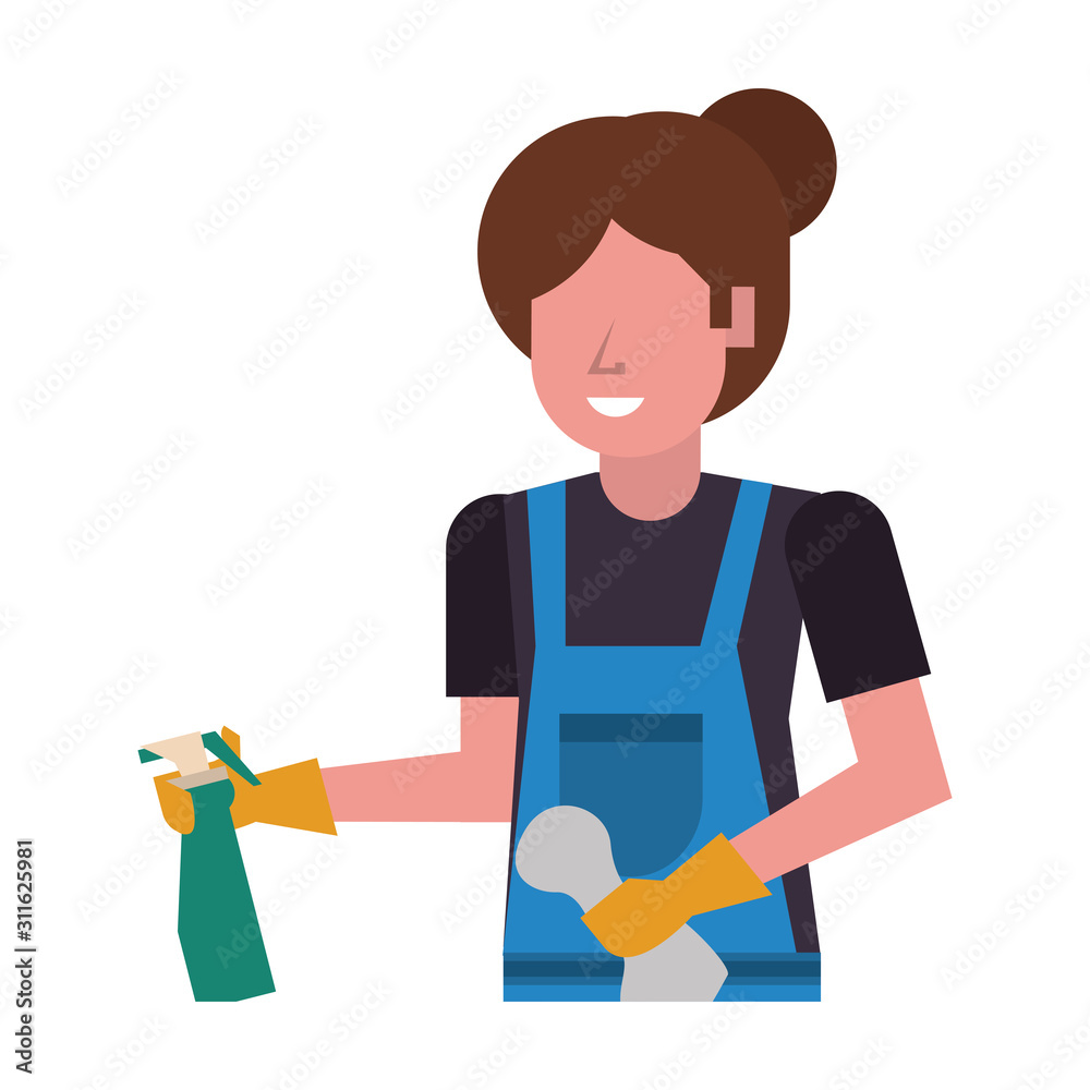 housekepping woman worker with splash bottle housekepping woman worker with splash bottle