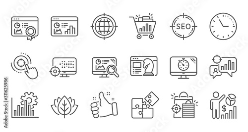 Seo line icons. Increase sales, Business strategy and Search optimization. Analytics linear icon set. Quality line set. Vector