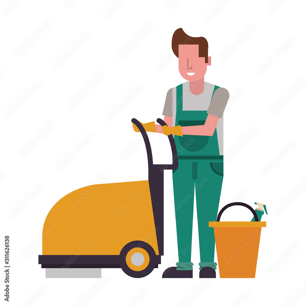 housekepping male worker with Floor shining housekepping male worker with Floor shining