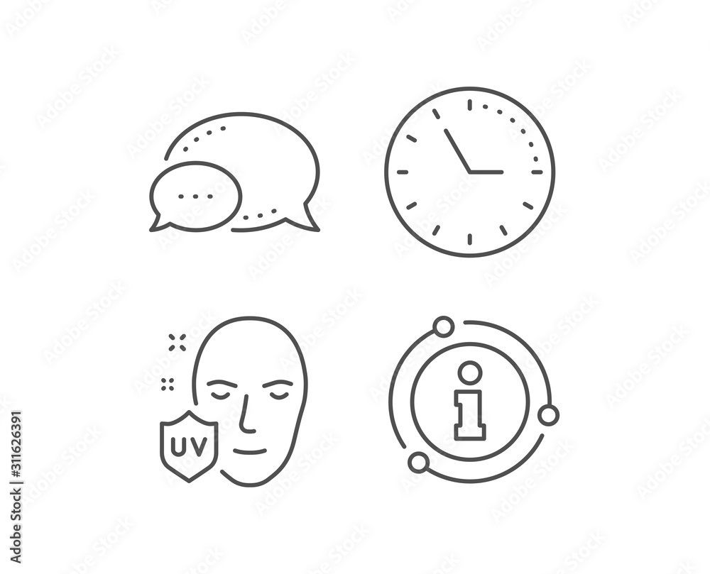 UV protection line icon. Chat bubble, info sign elements. Skin care sign. Healthy face symbol. Linear uV protection outline icon. Information bubble. Vector